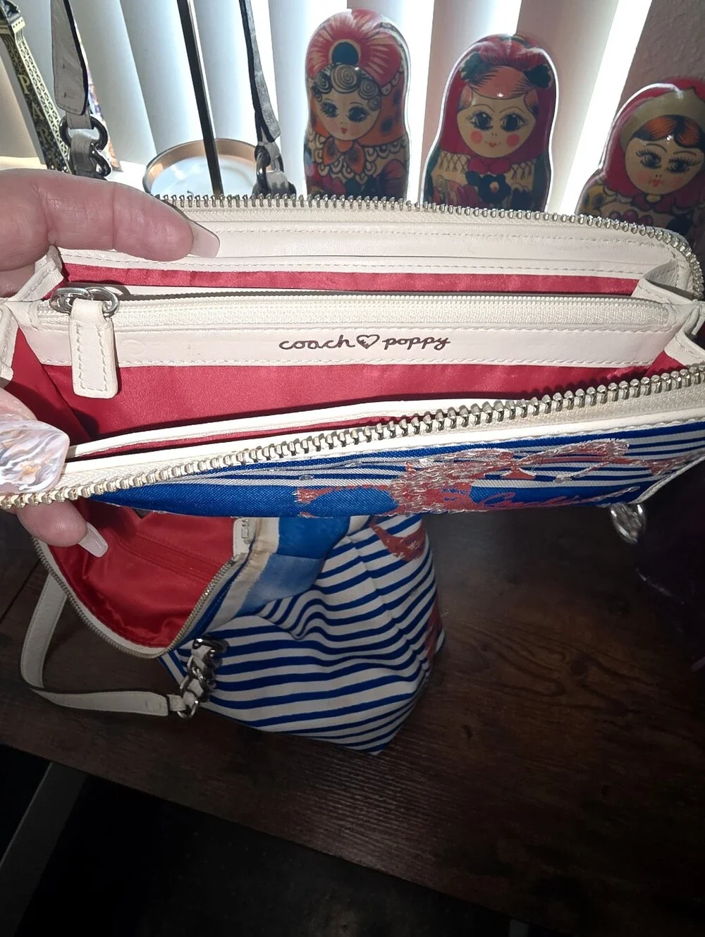 Coach Poppy Nautical Stripe Tote and Matching Wallet Set